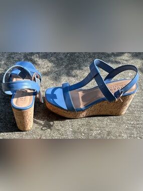 Journee Collection Blue Cork Wedge Sandals